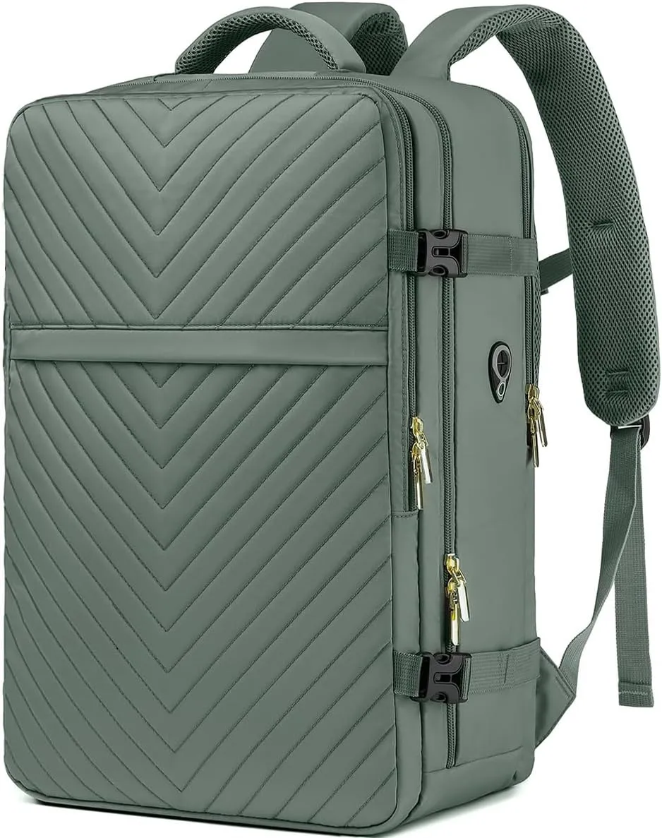 Large Carry On Travel Backpack - Flight Approved Waterproof Luggage Suitcase Backpacks Personal Item Size for Women Men Fit 17 Inch Laptop College Overnight Bag Anti-Theft Weekender Daypack Dark Green