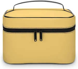 Large Makeup Bag, Solid Cream Yellow Cosmetic Bag for Women Girls, Portable Toiletry Bag, Travel Make Up Organizer Bag