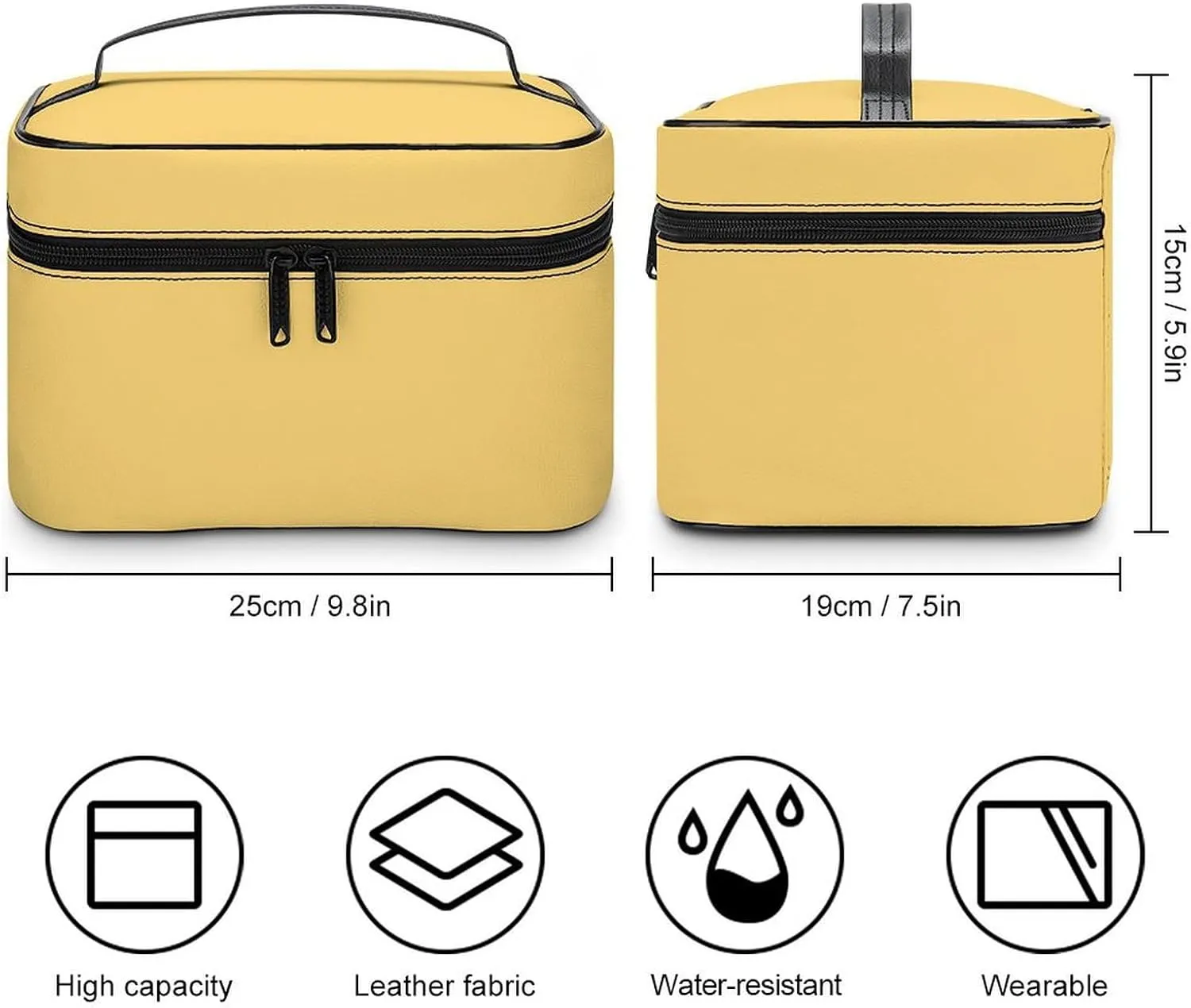 Large Makeup Bag, Solid Cream Yellow Cosmetic Bag for Women Girls, Portable Toiletry Bag, Travel Make Up Organizer Bag