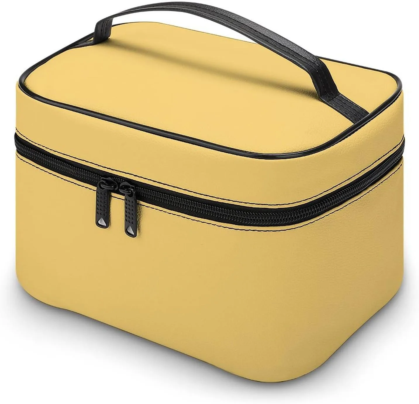 Large Makeup Bag, Solid Cream Yellow Cosmetic Bag for Women Girls, Portable Toiletry Bag, Travel Make Up Organizer Bag