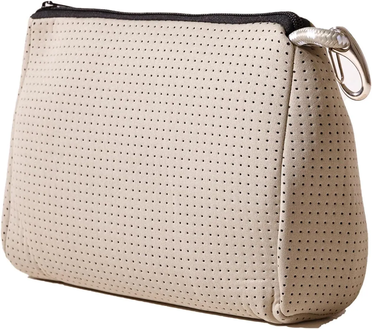 Large Makeup Bag with Zipper, Taupe - Waterproof Neoprene Cosmetic Bag 7.7 x 10.75 x 5 inches