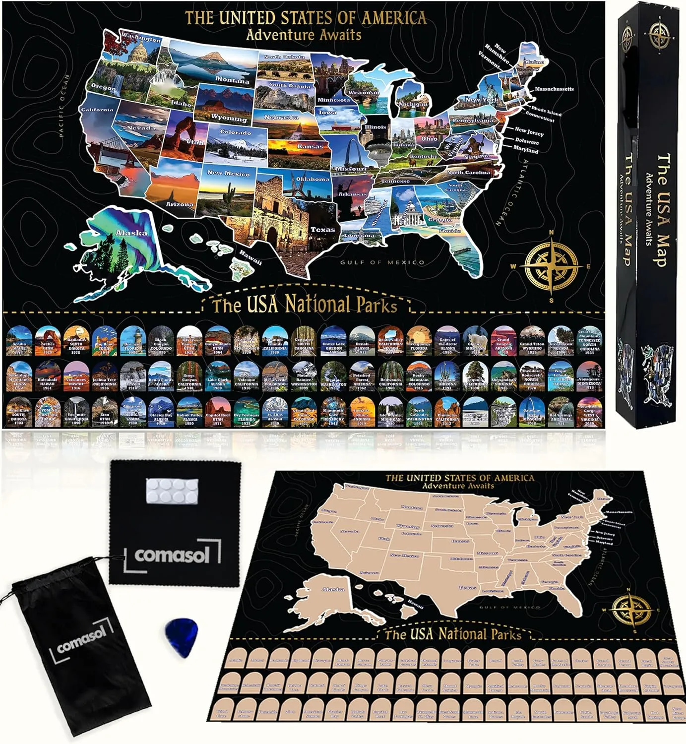 Large Scratch Off Map of United States   All 63 US National Parks Scratch Off Poster, Journal Gifts for Travelers