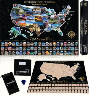 Large Scratch Off Map of United States   All 63 US National Parks Scratch Off Poster, Journal Gifts for Travelers