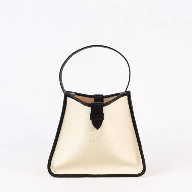 Large Square Commuter Tote Bag | Top Handle Bag in Canvas & Leather _ Black & White