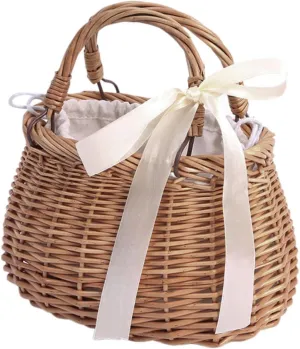Large Straw Basket for Flower Girl Hand Woven Bag Brown Rural Style Flower Holder Multi-functional Storage Container