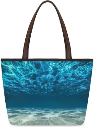 Large Tote Bag for Women Ocean Blue Seabed Weekender Bags Waterproof Hand Bag with Zipper and Handle Reusable Grocery Bags Casual Beach Tote Purse for Work Business Travel Vacation Shopping Gym