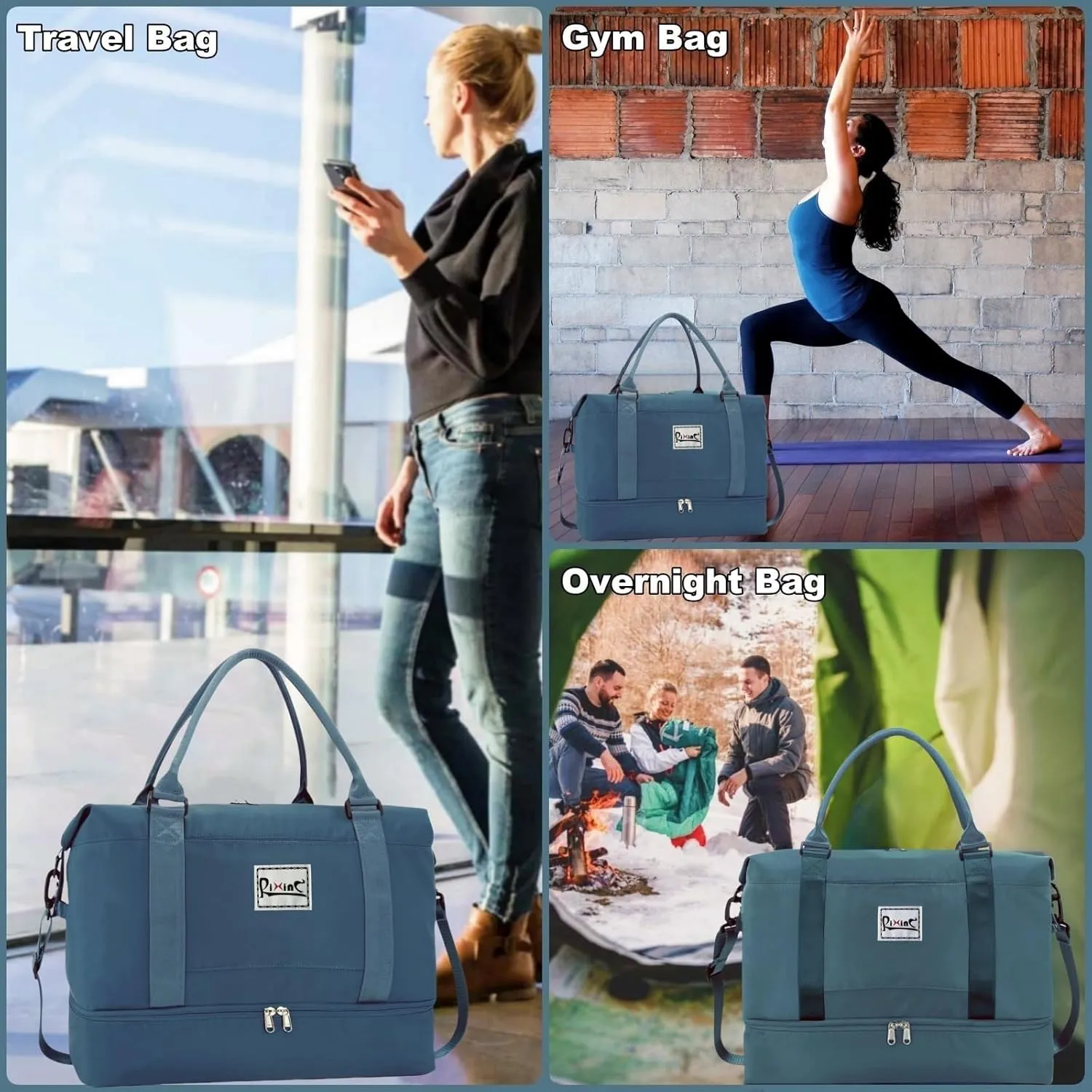 Large Travel Duffle Bag Weekender Bags for Women with Shoes Compartment, Travel Duffel Tote Carry on Overnight Bag for Travel Business Trips, Sport Yoga Gym Bag with Wet Pocket (Peacock Blue)