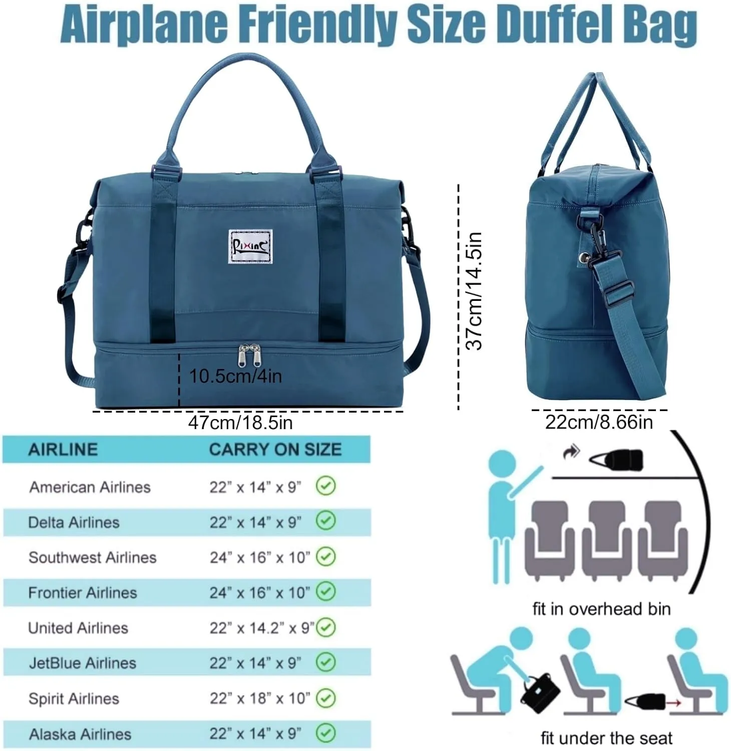 Large Travel Duffle Bag Weekender Bags for Women with Shoes Compartment, Travel Duffel Tote Carry on Overnight Bag for Travel Business Trips, Sport Yoga Gym Bag with Wet Pocket (Peacock Blue)