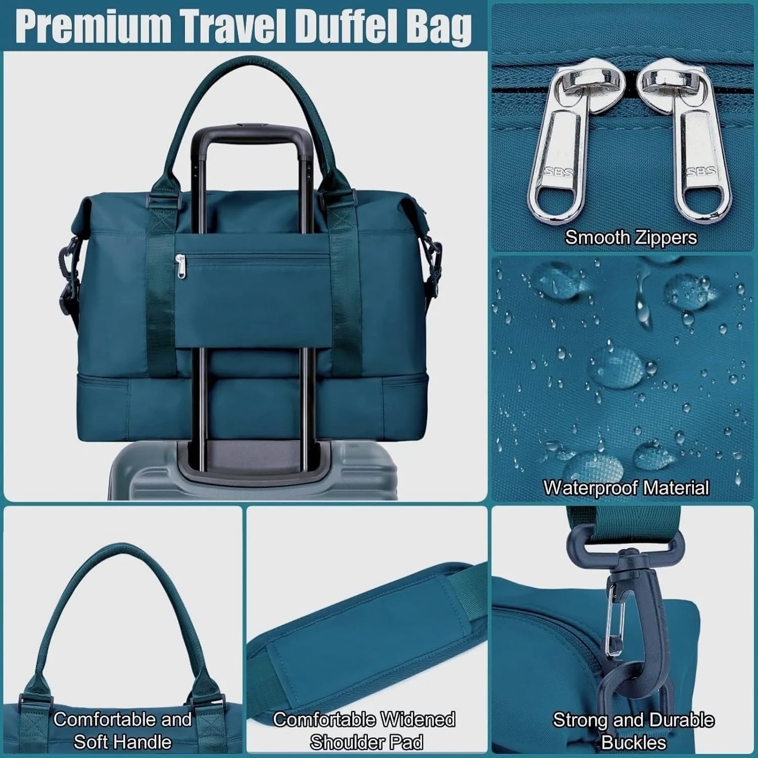 Large Travel Duffle Bag Weekender Bags for Women with Shoes Compartment, Travel Duffel Tote Carry on Overnight Bag for Travel Business Trips, Sport Yoga Gym Bag with Wet Pocket (Peacock Blue)