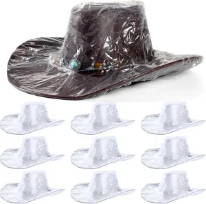 Lasnten 10 Pcs XL Cowboy Hat Cover Protector Plastic Waterproof Hat Elastic Rain Cover Unisex Travel Western Storage