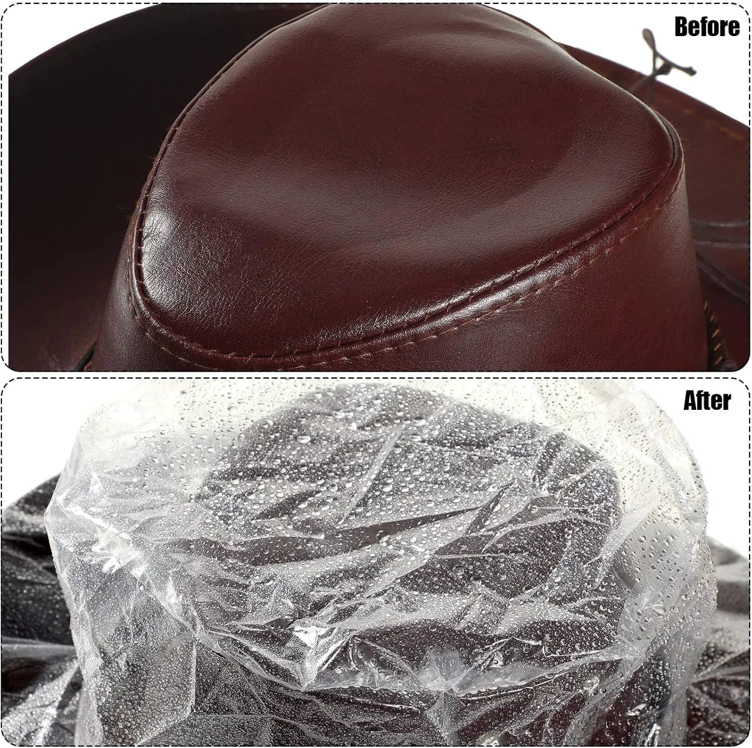 Lasnten 10 Pcs XL Cowboy Hat Cover Protector Plastic Waterproof Hat Elastic Rain Cover Unisex Travel Western Storage