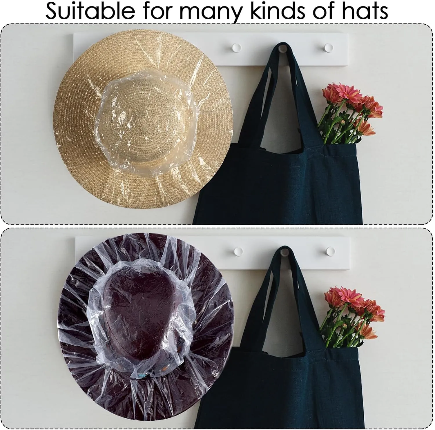 Lasnten 10 Pcs XL Cowboy Hat Cover Protector Plastic Waterproof Hat Elastic Rain Cover Unisex Travel Western Storage