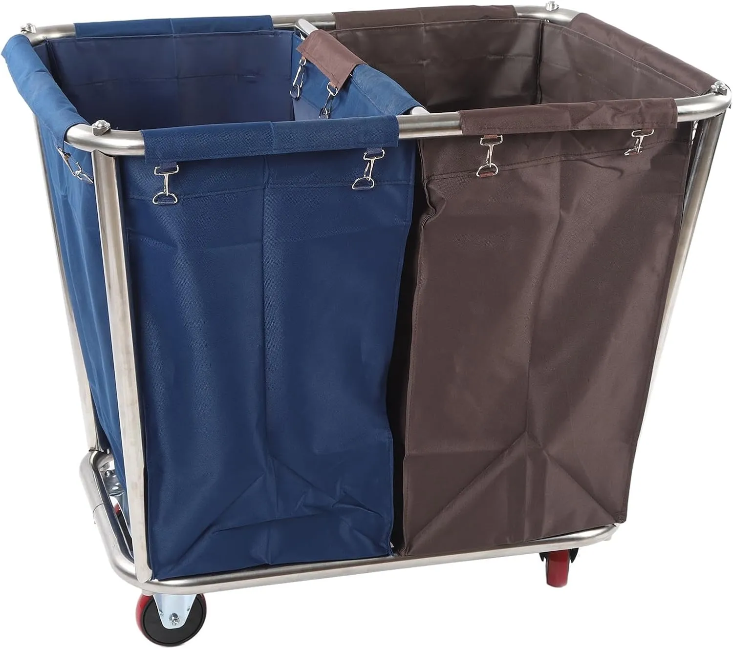 Laundry Basket, 2 Bag Dry Wet Sorter Laundry Hamper Cart with 4 Wheels, Clothes Separator Hamper for Hotel, Laundry Room, Dormitory