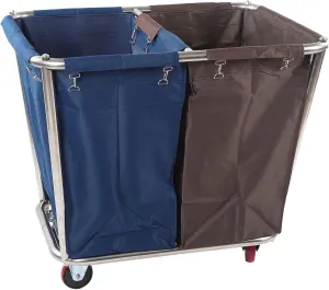 Laundry Basket, 2 Bag Dry Wet Sorter Laundry Hamper Cart with 4 Wheels, Clothes Separator Hamper for Hotel, Laundry Room, Dormitory