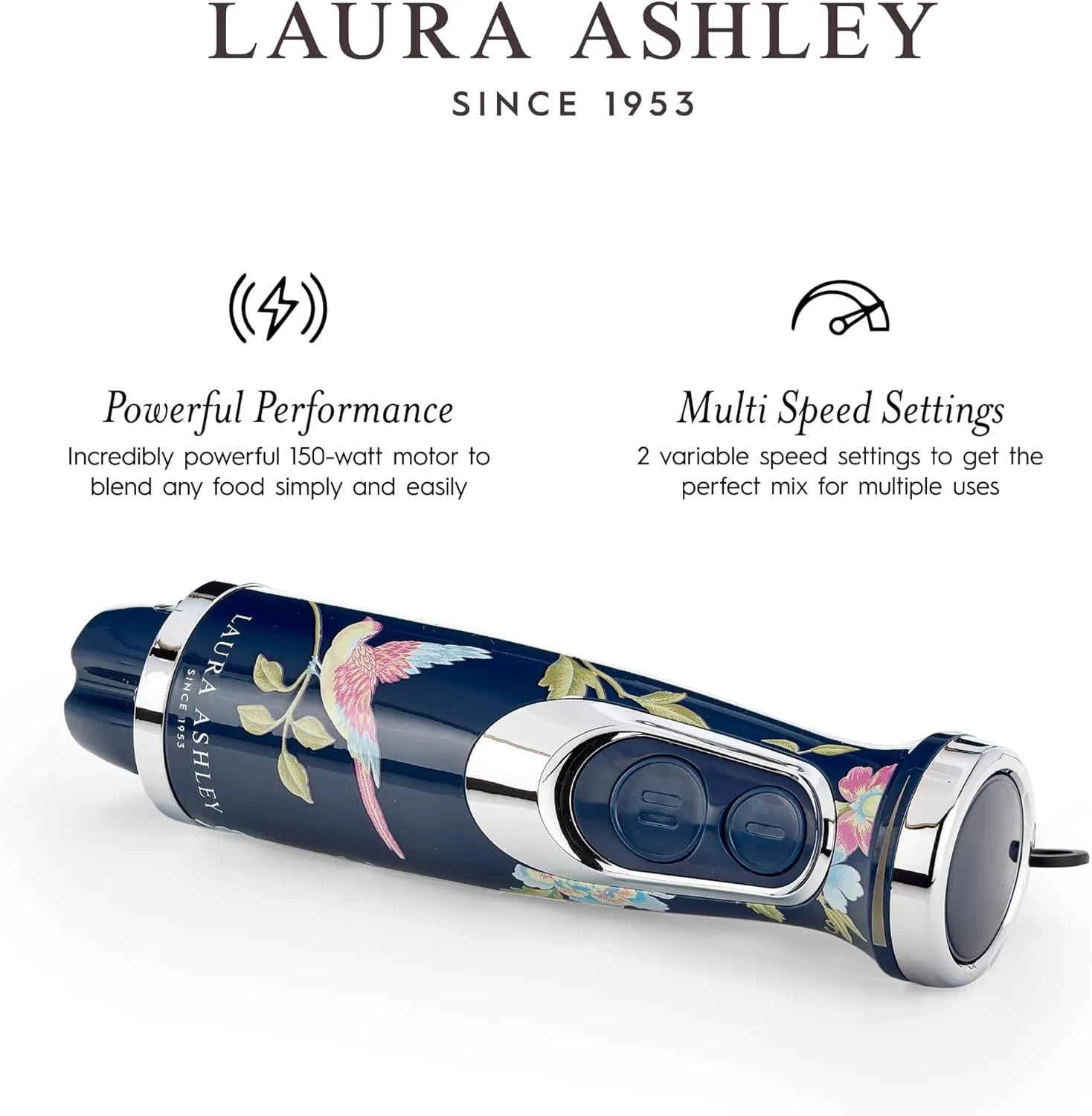 Laura Ashley 150W Immersion Blender Handheld - 4 in 1 Electric Hand Blender for Kitchen with Durable Stainless Steel Blades, Whisk & 300ml Mixing, Pouring Cup - 2 Speed Modes Hand Held Stick Blender