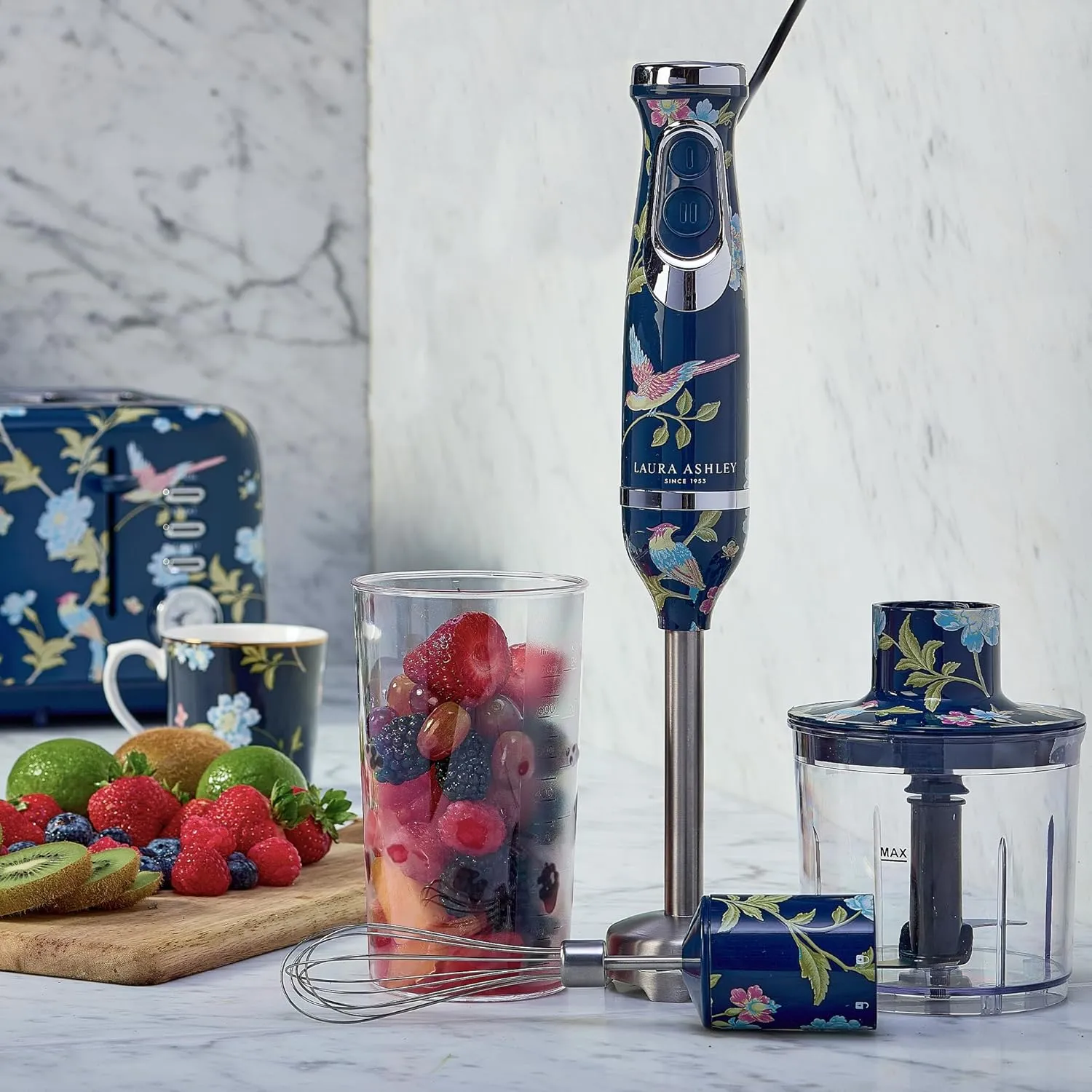 Laura Ashley 150W Immersion Blender Handheld - 4 in 1 Electric Hand Blender for Kitchen with Durable Stainless Steel Blades, Whisk & 300ml Mixing, Pouring Cup - 2 Speed Modes Hand Held Stick Blender