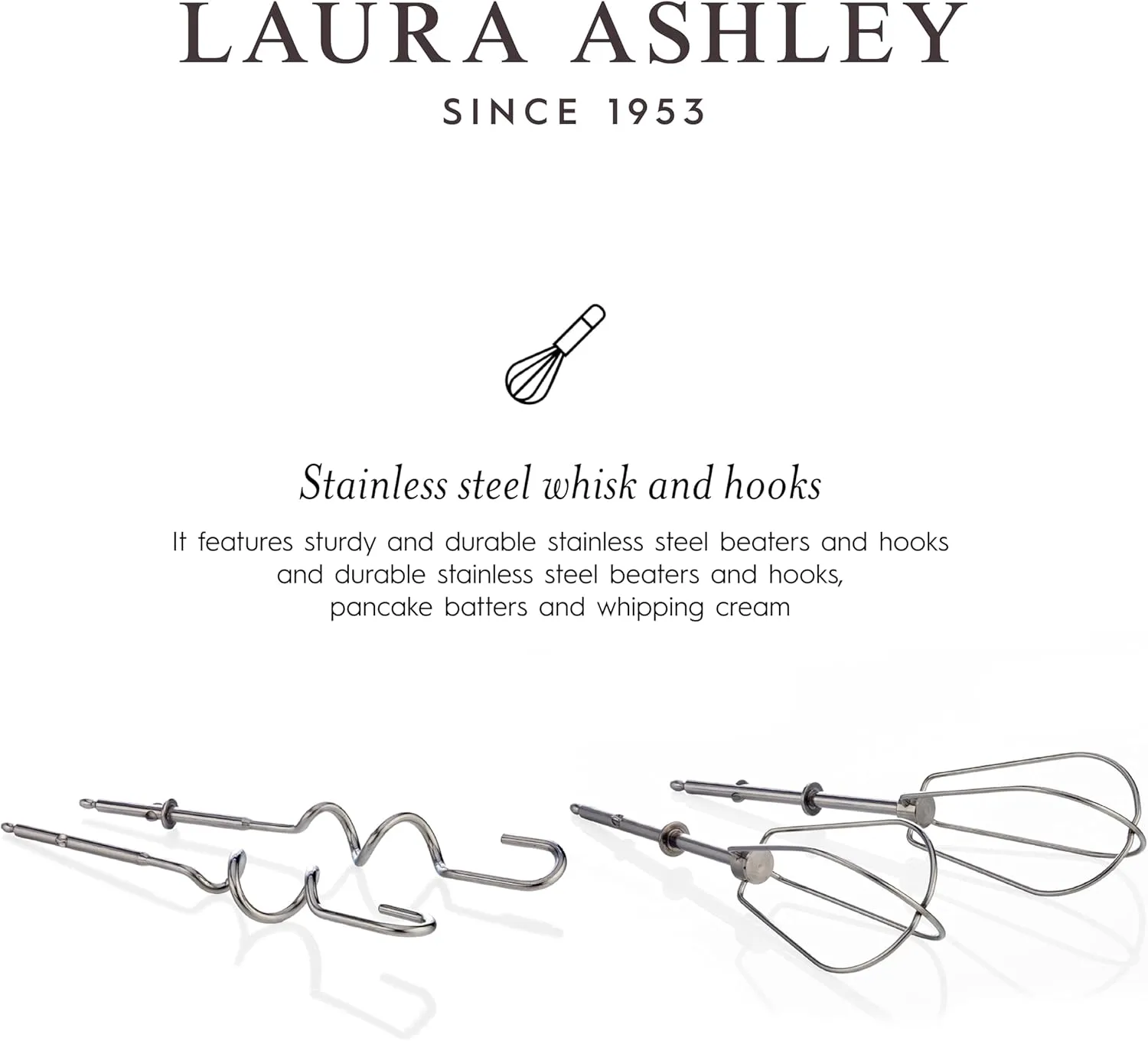 Laura Ashley Hand Mixer Electric Handheld 200W - Hand Held Electric Whisk with 5 Variable Speeds - Hand Mixers with Durable Stainless Steel Beaters - Easy to Clean Light Weight Cake Mixer for Baking
