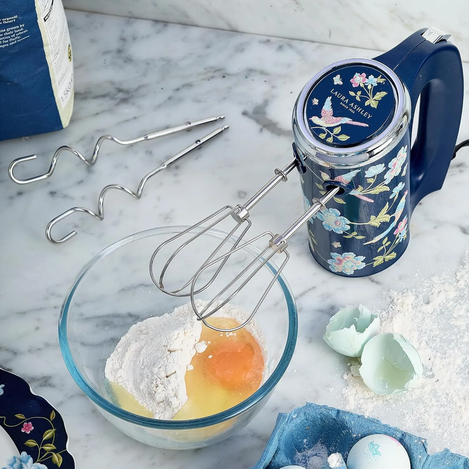 Laura Ashley Hand Mixer Electric Handheld 200W - Hand Held Electric Whisk with 5 Variable Speeds - Hand Mixers with Durable Stainless Steel Beaters - Easy to Clean Light Weight Cake Mixer for Baking