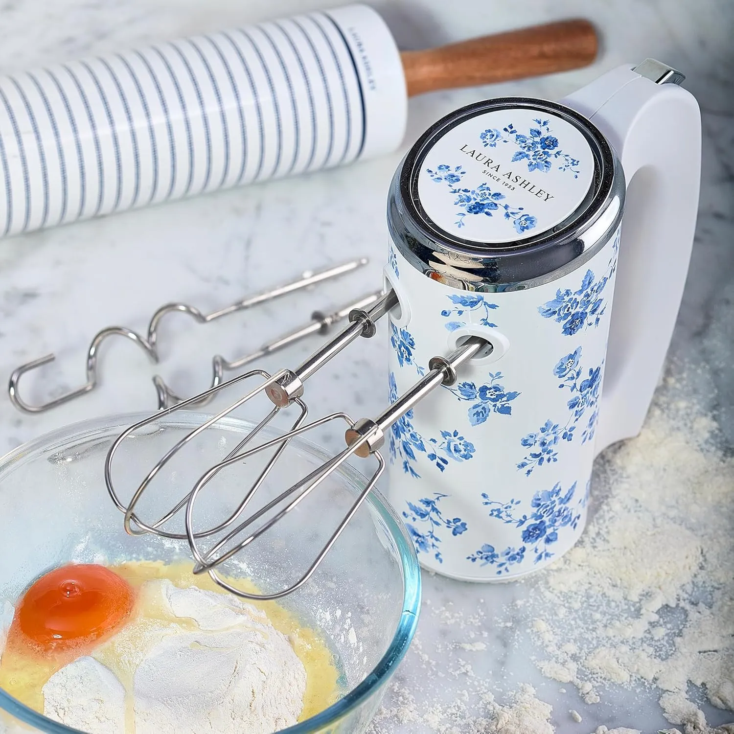 Laura Ashley Hand Mixer Electric Handheld 200W - Hand Held Electric Whisk with 5 Variable Speeds - Hand Mixers with Durable Stainless Steel Beaters - Easy to Clean Light Weight Cake Mixer for Baking