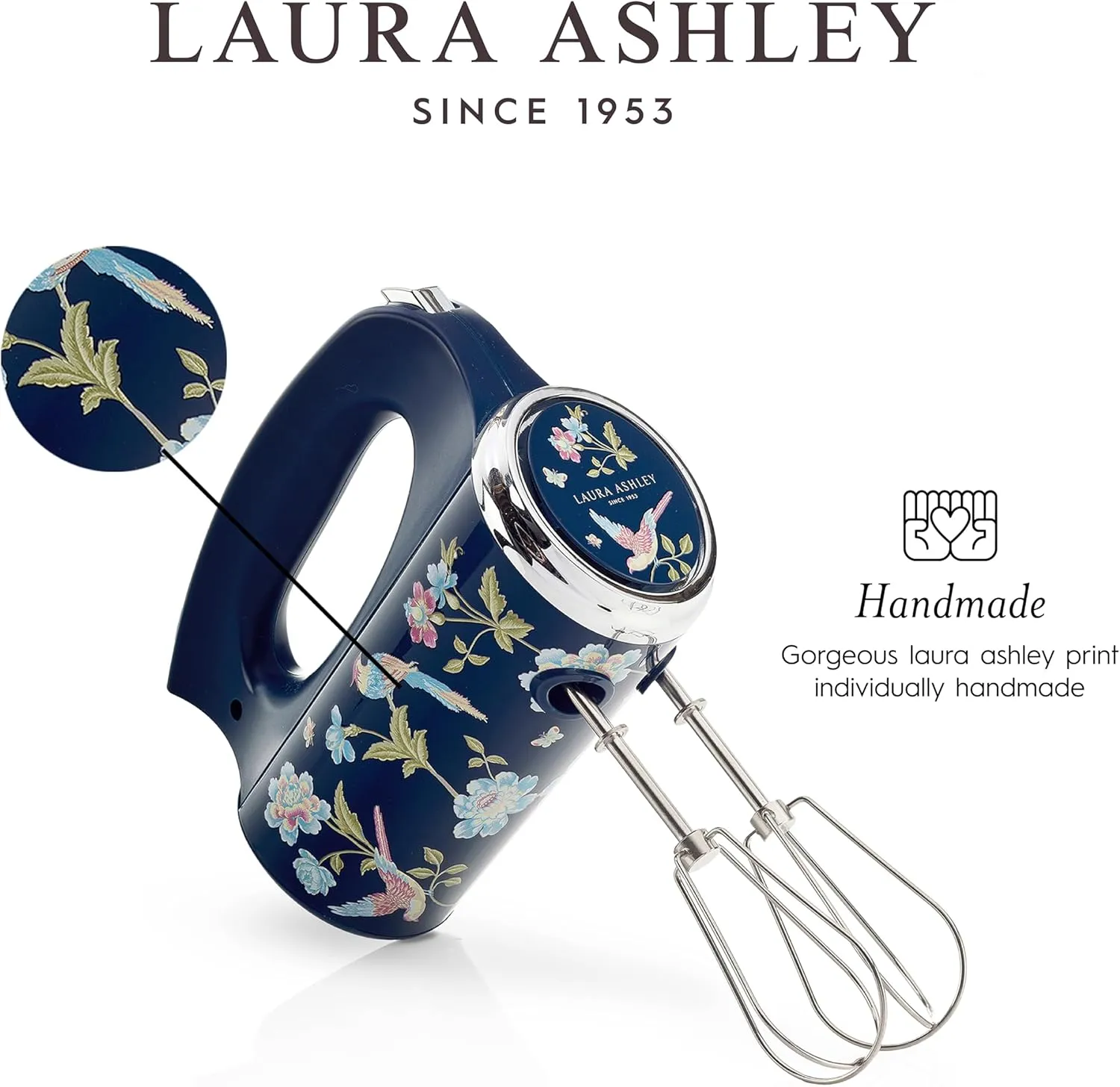 Laura Ashley Hand Mixer Electric Handheld 200W - Hand Held Electric Whisk with 5 Variable Speeds - Hand Mixers with Durable Stainless Steel Beaters - Easy to Clean Light Weight Cake Mixer for Baking