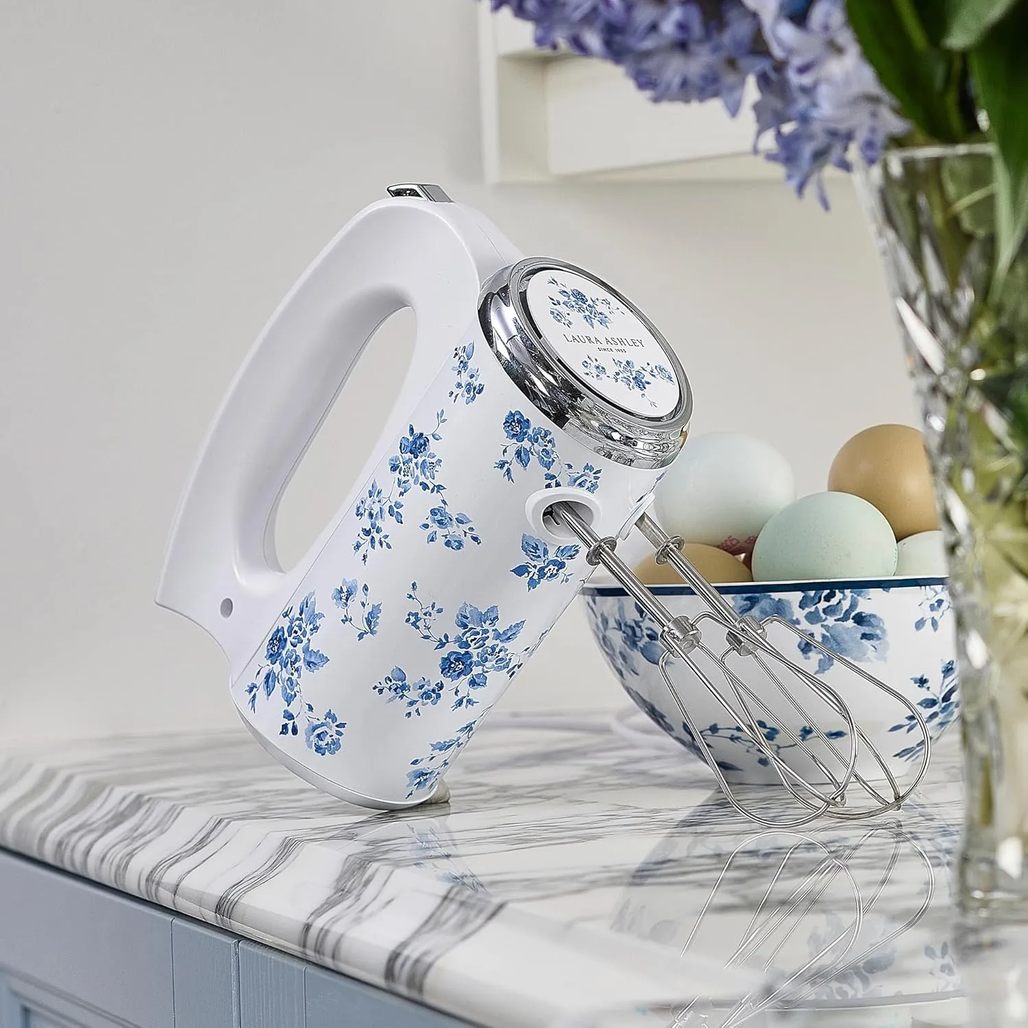 Laura Ashley Hand Mixer Electric Handheld 200W - Hand Held Electric Whisk with 5 Variable Speeds - Hand Mixers with Durable Stainless Steel Beaters - Easy to Clean Light Weight Cake Mixer for Baking