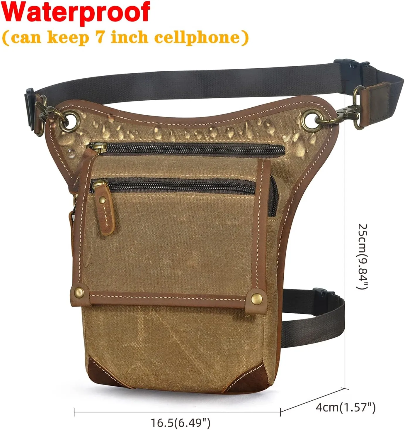Le'aokuu Mens Canvas And Genuine Leather Messenger Waterproof Hiking Waist Hip Bum Pack Drop Leg Bag 211-4 (Brown)