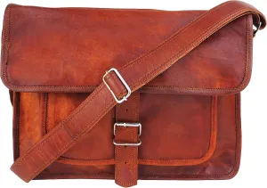 Leather 15 inch Office Laptop Bag Mobile Pocket Men Crossbody Messenger Handbag