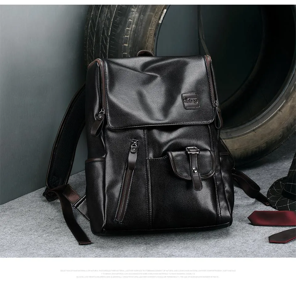 Leather Backpack with External USB Charger