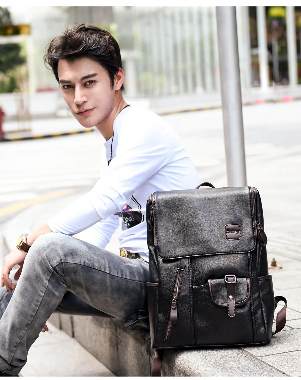Leather Backpack with External USB Charger