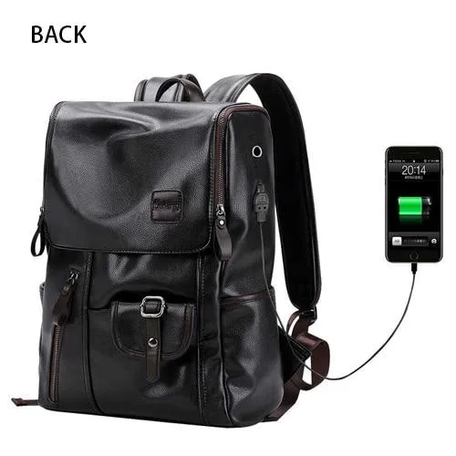 Leather Backpack with External USB Charger