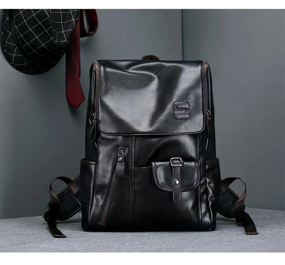 Leather Backpack with External USB Charger