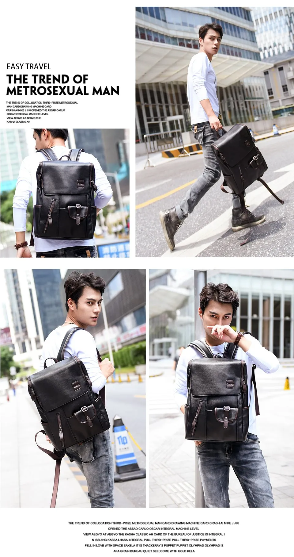 Leather Backpack with External USB Charger