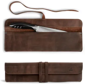 Leather Chef Knife Sheath, Single Case for Chef's Knives, Kitchen Small Storage Bag, Roll Bags for Travel, Professional Chefs Carrying Wrap Holder, Butcher Rolls Carrier (Bourbon Brown)
