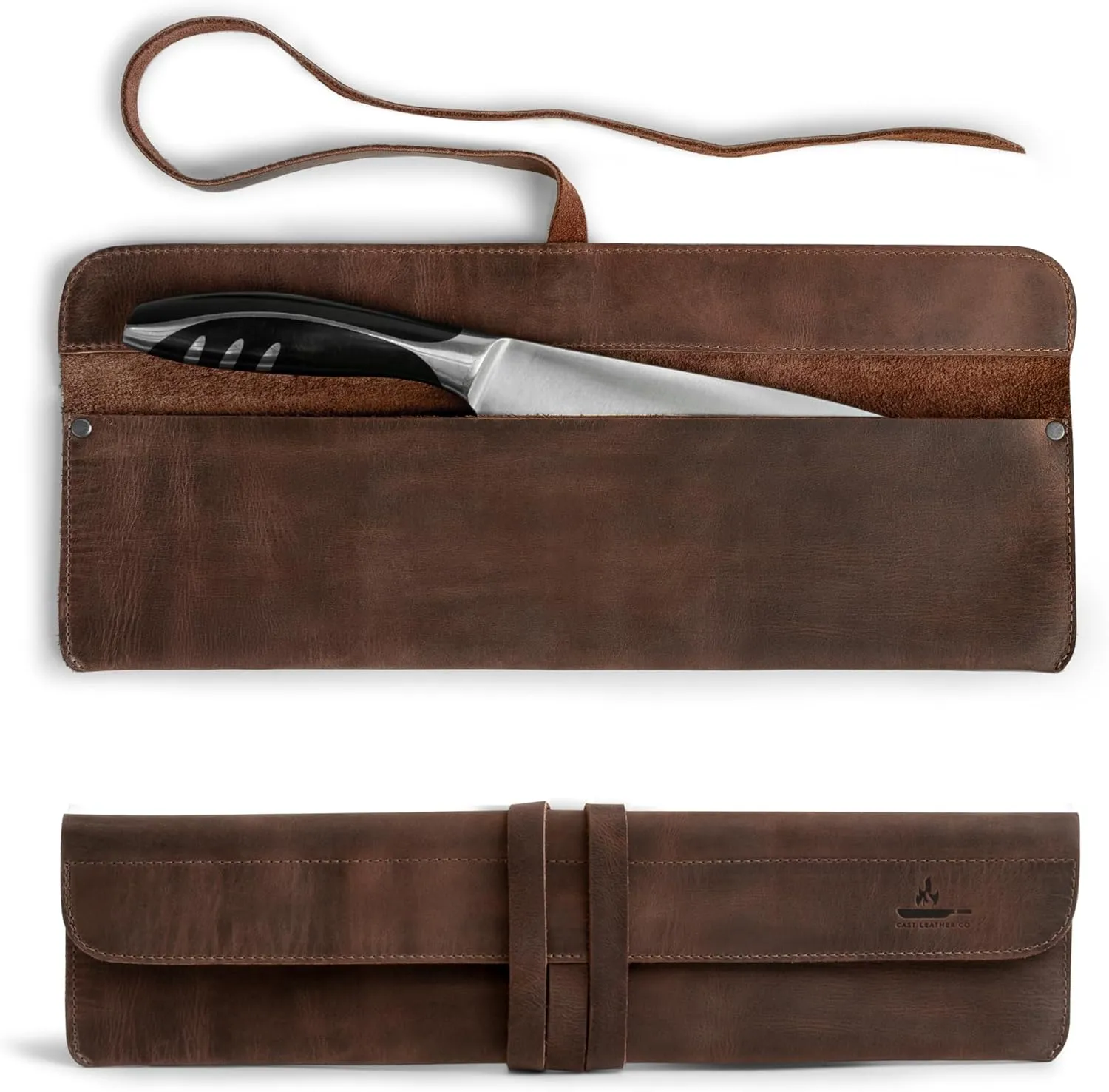 Leather Chef Knife Sheath, Single Case for Chef's Knives, Kitchen Small Storage Bag, Roll Bags for Travel, Professional Chefs Carrying Wrap Holder, Butcher Rolls Carrier (Bourbon Brown)