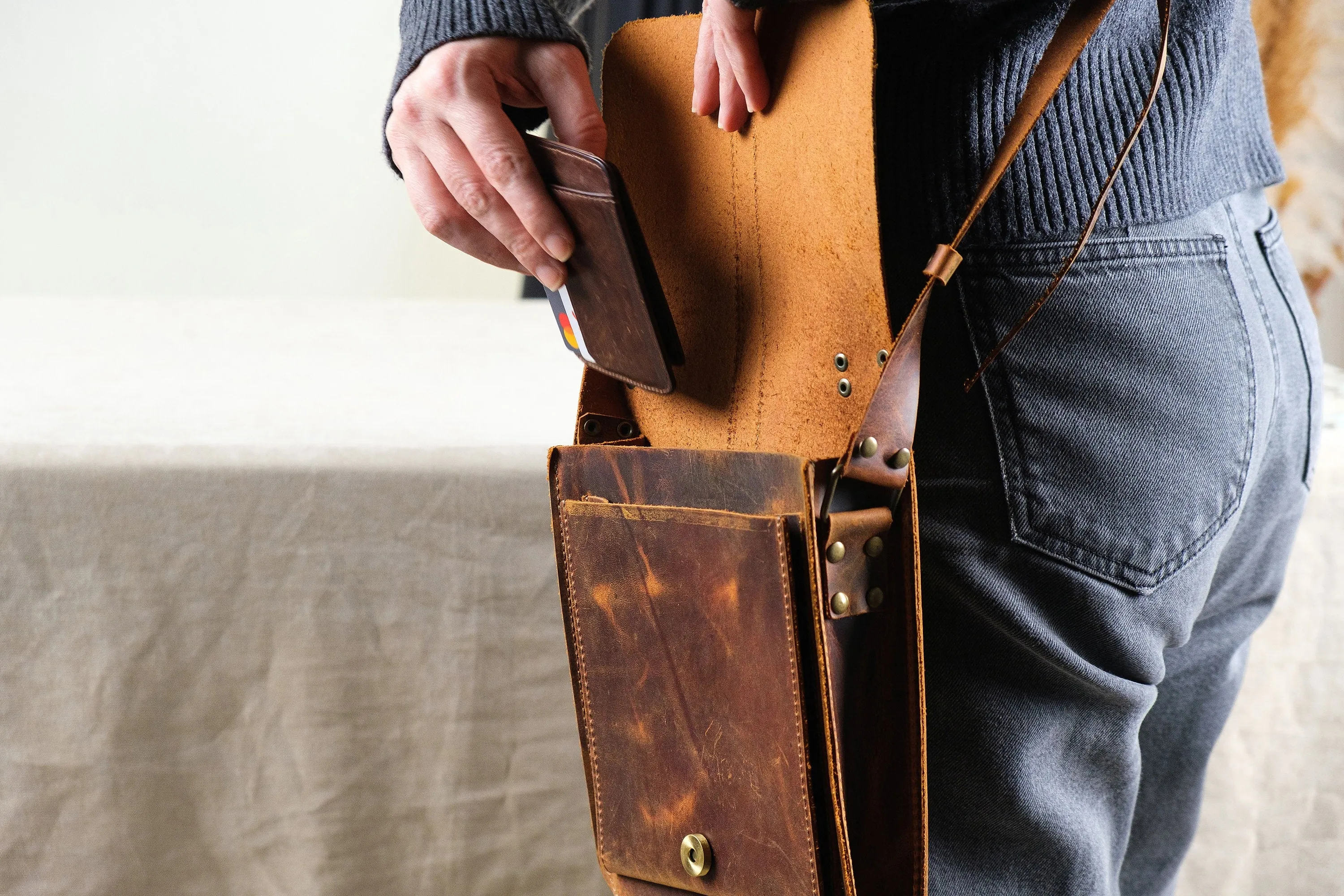 Leather Crossbody Bag, Handmade Mini Messenger Bag, Unisex Briefcase, Brown Messenger Bag, Shoulder Bag, Christmas Gift