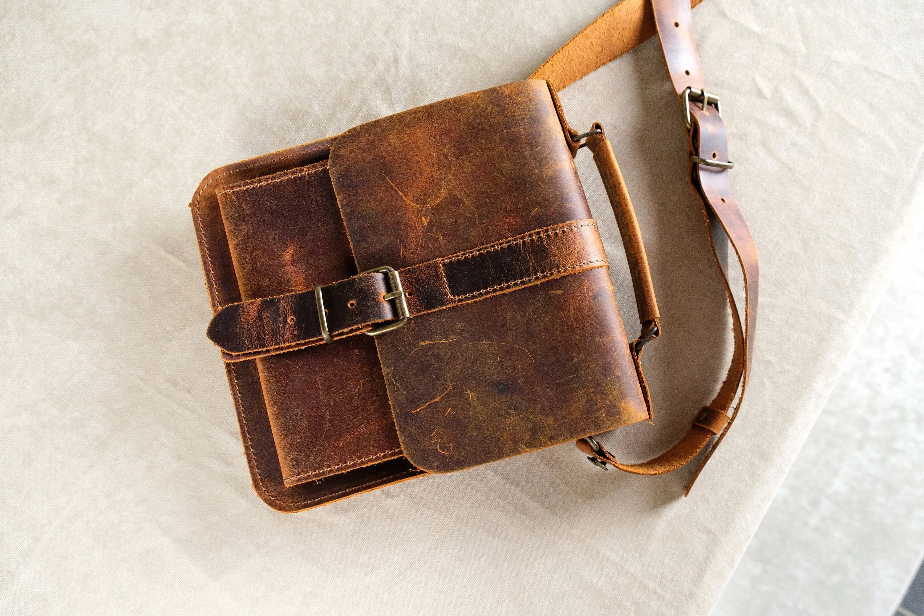 Leather Crossbody Bag, Handmade Mini Messenger Bag, Unisex Briefcase, Brown Messenger Bag, Shoulder Bag, Christmas Gift
