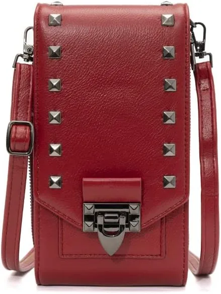 Leather Crossbody Bags for Women, Small Crossbody Phone Bags Cellphone Wallet Purse for Women, Fashion Rivet Bag