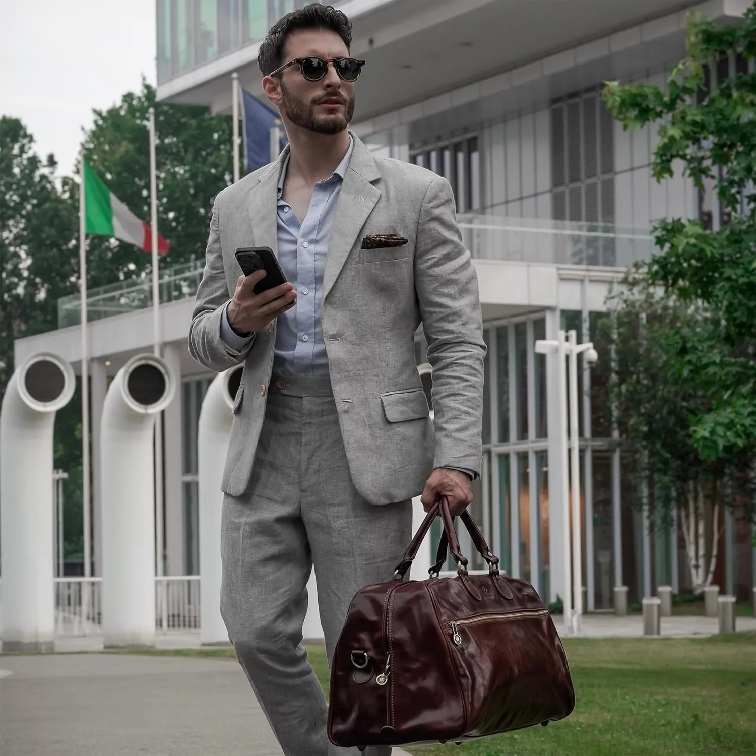 Leather Duffel Bag Full Grain Leather Travel Bag Weekend Bag Gym - Time Resistance (Brown)