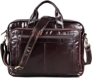 leather men's briefcase, large capacity messenger bag, laptop handbag, holiday gift travel crossbody bag