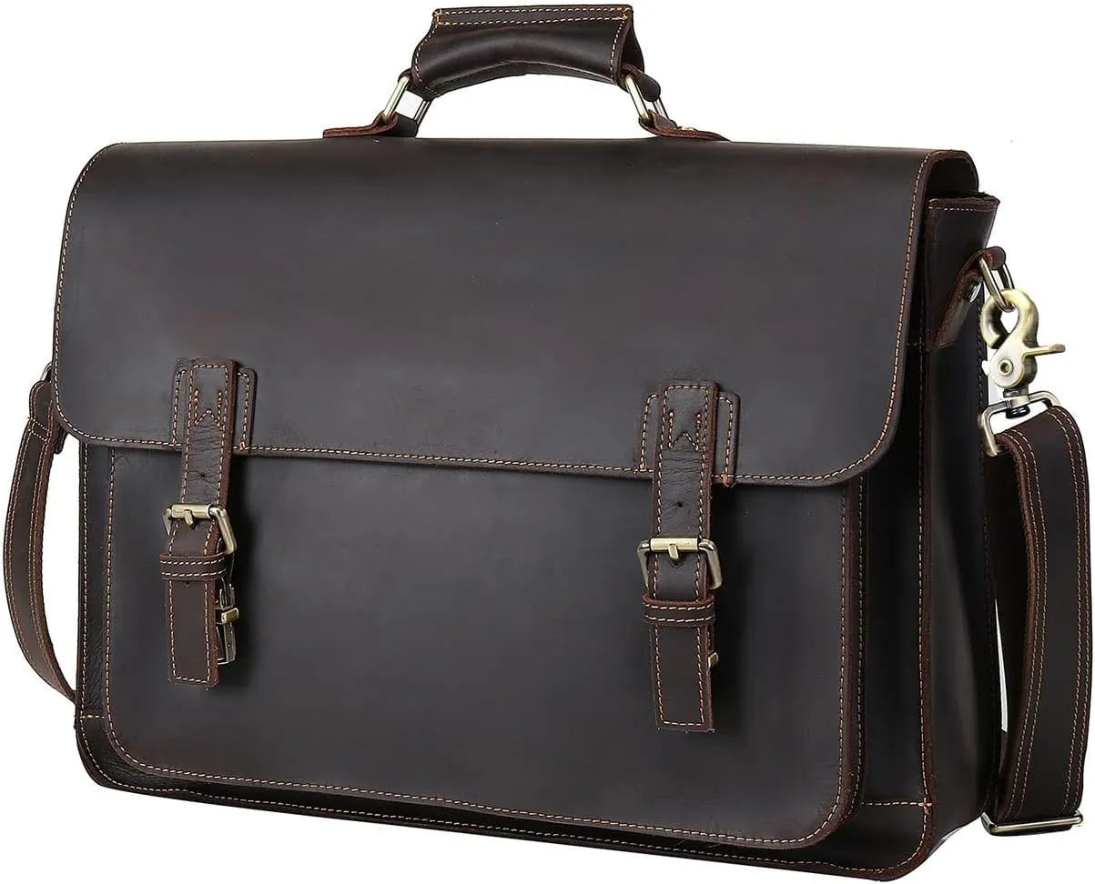 Leather Messenger Bag for Men 17.3 Inch Laptop Briefcase Full Grain Leather Business Travel Computer Office Bag