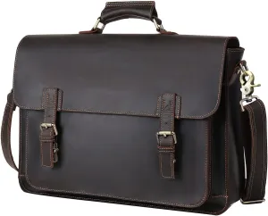 Leather Messenger Bag for Men 17.3 Inch Laptop Briefcase Full Grain Leather Business Travel Computer Office Bag