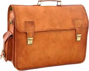 Leather Messenger Bag for Men 18 inch Full Grain Leather Laptop Bag Vintage Crossbody Shoulder Office Satchel Brown Briefcase