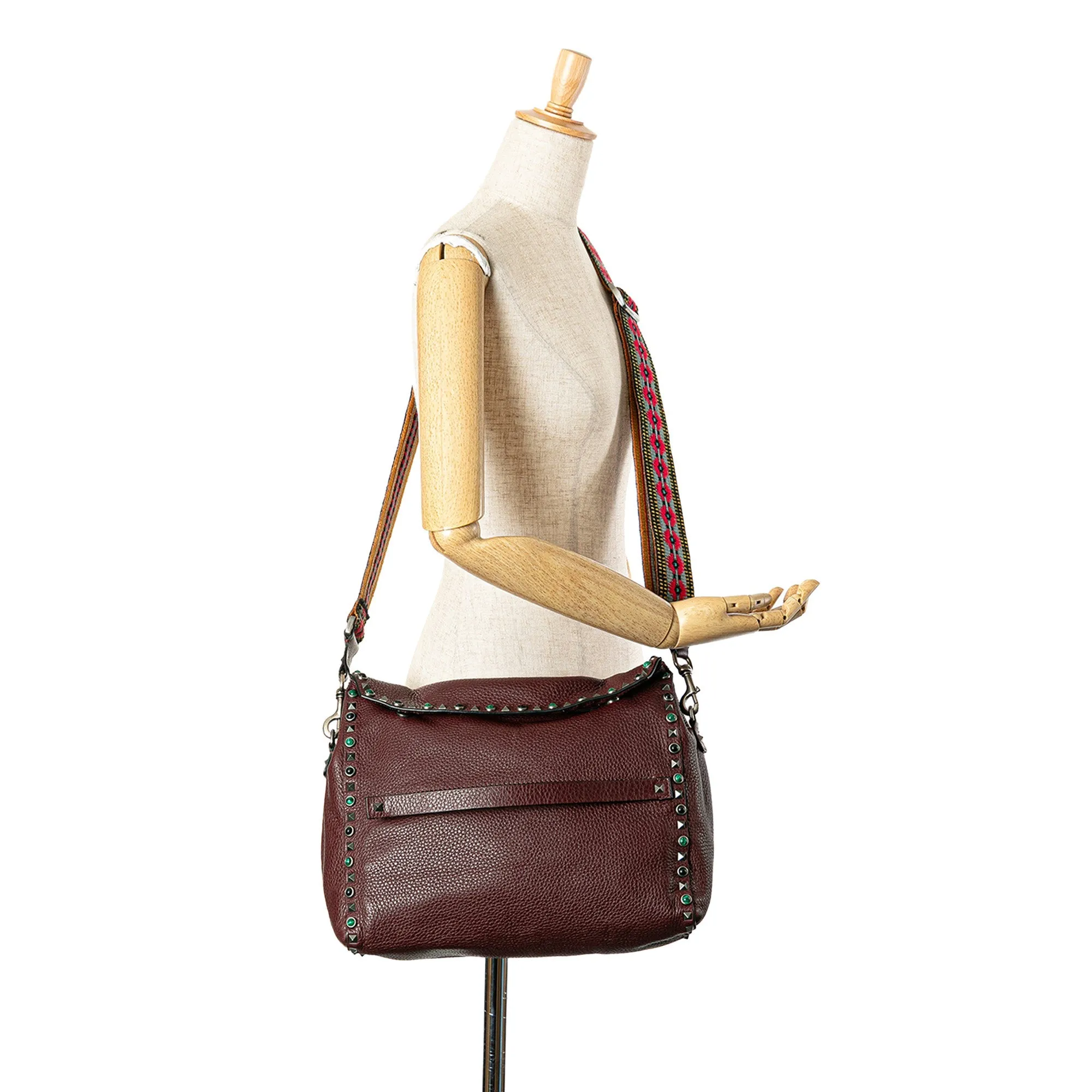 Leather Rockstud Rolling Messenger Bag
