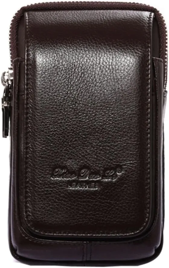 Leather Waist Pack Phone Belt Bag for Men Loop Holster Wallet Cellphone Case Pouch Pack Clip Money Purse for Phone Note Edge Plus (Coffee)