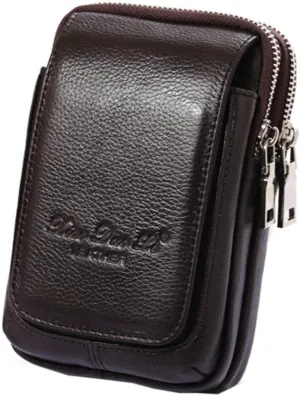 Leather Waist Pack Phone Belt Bag for Men Loop Holster Wallet Cellphone Case Pouch Pack Clip Money Purse for Phone Note Edge Plus (Coffee)