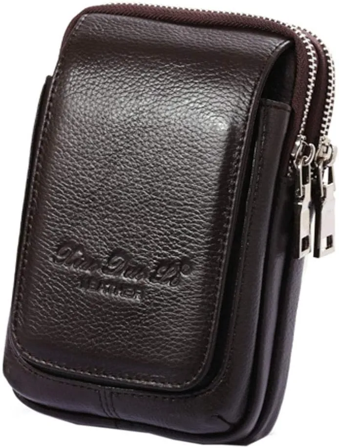 Leather Waist Pack Phone Belt Bag for Men Loop Holster Wallet Cellphone Case Pouch Pack Clip Money Purse for Phone Note Edge Plus (Coffee)