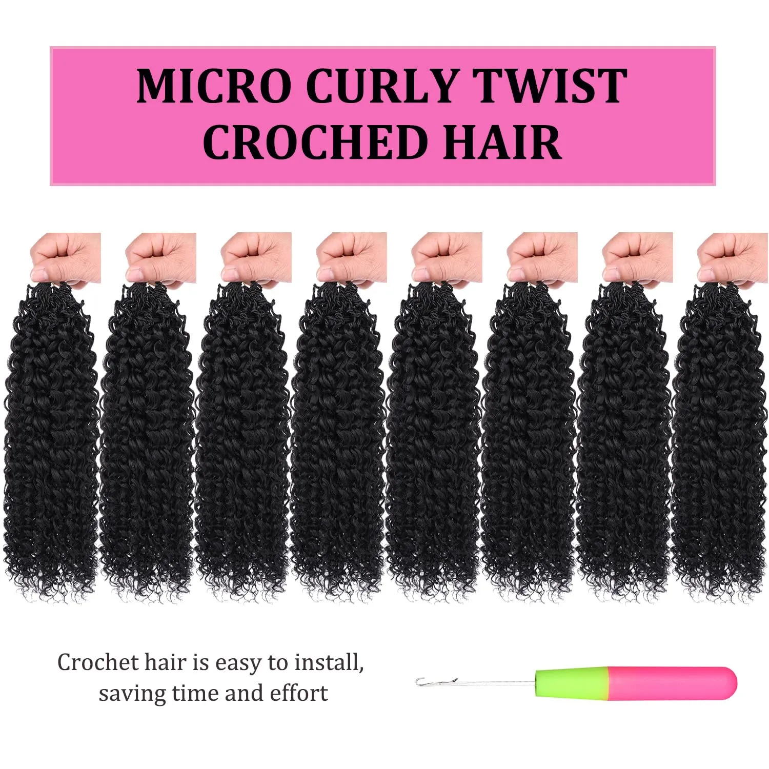 Leeven Pre Looped Micro Curly crochet Hair 8 Inch 8 Packs Black Micro Curly Twist Braiding Hair For Mini Passion Twist (1B#)