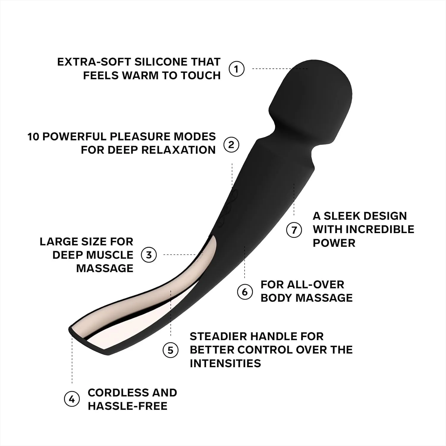 LELO Smart Wand 2 Large All-Over Body Handheld Waterproof Vibrator and Wand Massager, Vibrating Massager for Her and Wand Massagers for Neck and Back with 10 Vibration Patterns, Black