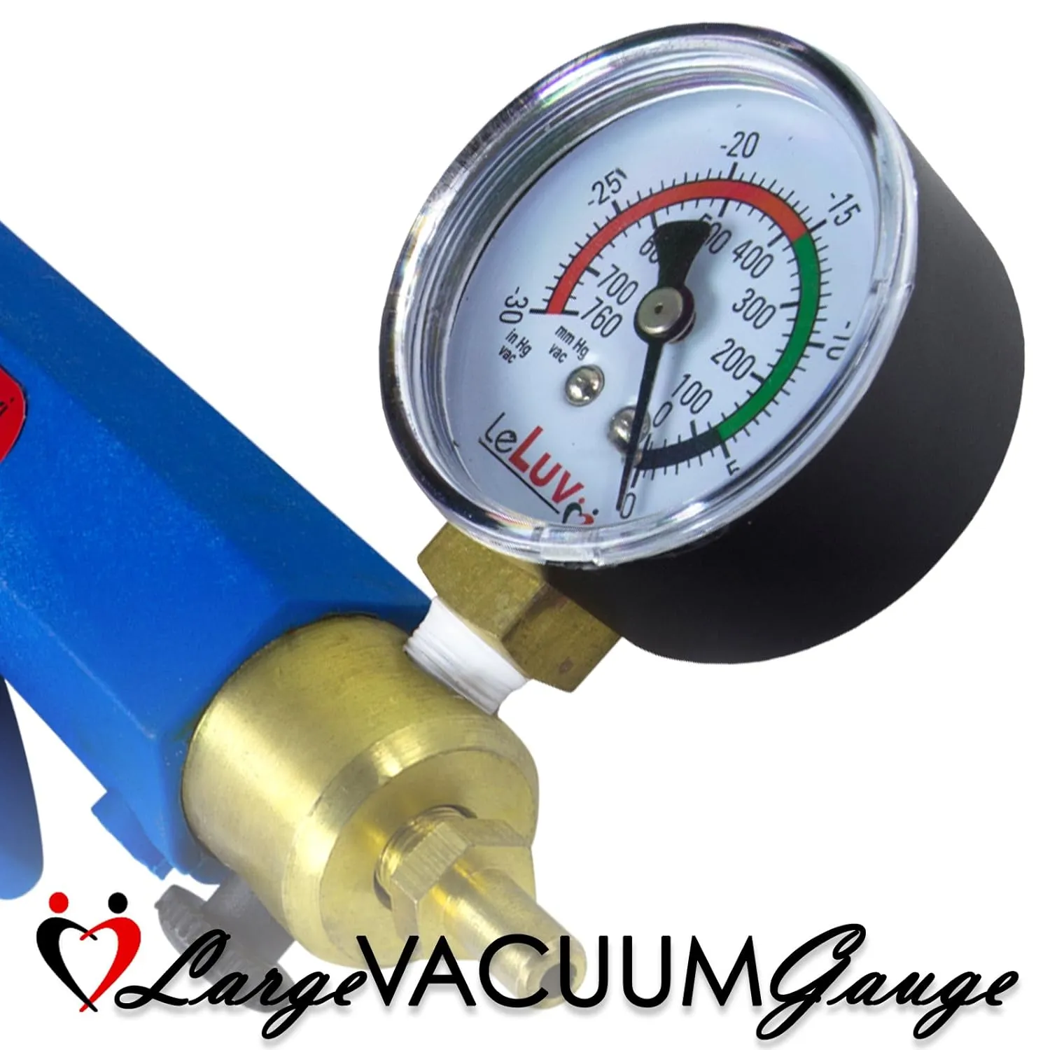 LeLuv Vacuum Pump Grey Maxi Ergonomic Handle with Installed Gauge and Release Valve - Bundle with Clear Hose and Fitting