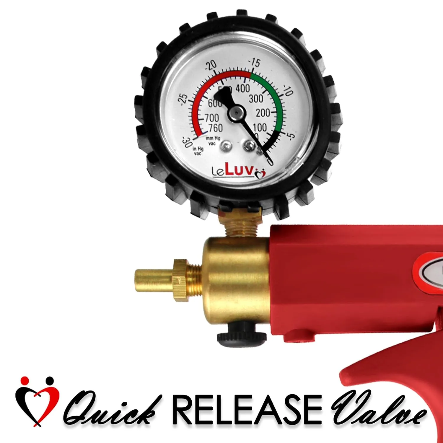 LeLuv Vacuum Pump Grey Maxi Ergonomic Handle with Rubber-Protected Gauge and Release Valve - Bundle with Clear Hose and Fitting